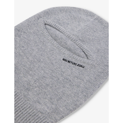 Shop Mki Miyuki Zoku Brand-embroidered Wool-knit Balaclava In Grey