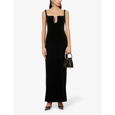Shop Self-portrait Women's Black Crystal-embellished Velvet Maxi Dress