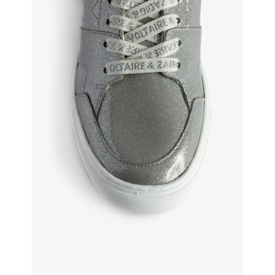 Shop Zadig & Voltaire Zadig&voltaire Womens Silver Flash Infinity Glitter Patent-leather Mid-top Trainers
