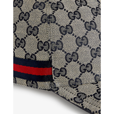 Shop Gucci Womens Beige Blu+blu+b/r/b Monogram-pattern Striped-trim Canvas Cap