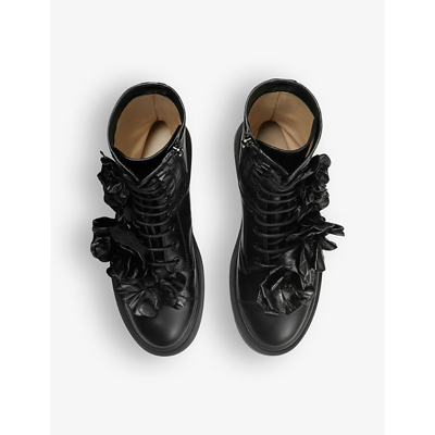 Jimmy Choo Nari Flowers Combat Booties In Black Leather In Black
