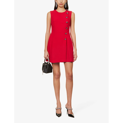 Shop Self-portrait Womens Red Button-embellished Pleated-hem Woven Mini Dress