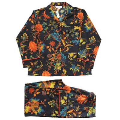 Shop Powell Craft Burnt Orange Exotic Flower Print Cotton Pyjamas