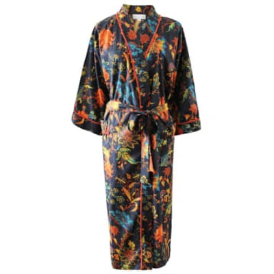 Shop Powell Craft Burnt Orange Exotic Flower Print Cotton Dressing Gown