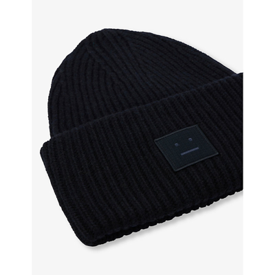 Shop Acne Studios Face Logo-patch Wool-knit Beanie In Black