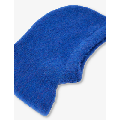 Shop Lemaire Womens Electric Blue Brushed-texture Ribbed Stretch-woven Blend Balaclava
