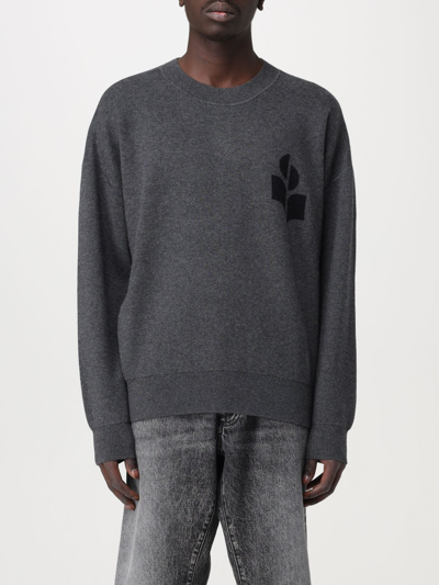 Shop Isabel Marant Cotton Blend Sweater With Logo In Charcoal