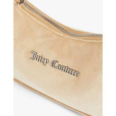 Shop Juicy Couture Logo-plaque Velour Shoulder Bag In Nomad483