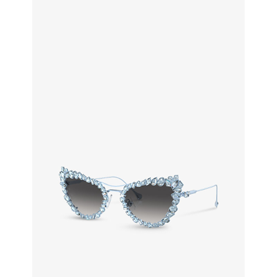 Swarovski Womens Blue Sk7011 Cat-eye Gem-embellished Metal Sunglasses In Blue