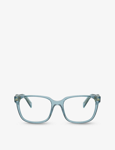Shop Prada Men's Blue Pr 17zv Rectangle-frame Acetate Glasses
