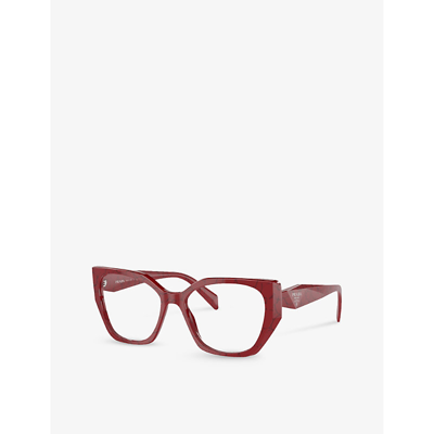 Prada Womens Red Pr 18wv Irregular-frame Acetate Glasses In Red