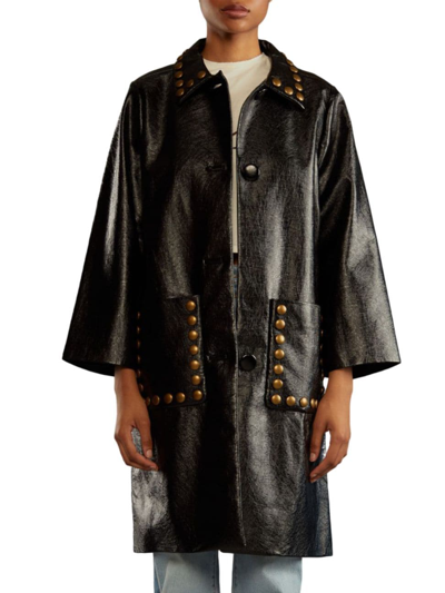 Shop Cynthia Rowley Women's Studded Faux Leather Car Coat In Black