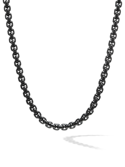 Shop David Yurman Men's Box Chain Necklace In Stainless Steel And Sterling Silver, 7.3mm In Black