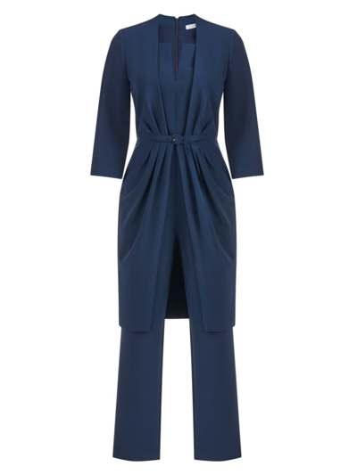 Shop Kay Unger Women's Velma Pleated Walk-thru Jumpsuit In Night Blue