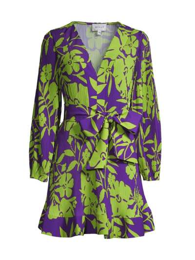 Shop Milly Women's Liv Floral Pleated Satin Minidress In Purple Multi