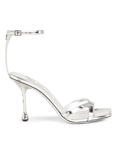 Shop Jimmy Choo Women's Ixia 95mm Metallic Leather Sandals In Silver