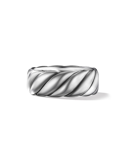 Shop David Yurman Men's Sculpted Cable Contour Band Ring In Sterling Silver, 9mm