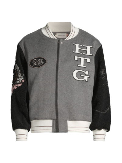 Shop Honor The Gift Men's An Ode To An Inner City Home Letterman Wool-blend Bomber Jacket In Grey