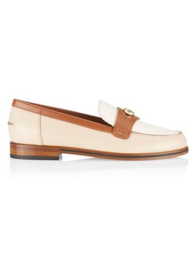 Shop Pollini Women's Colorblocked Leather Loafers In Ivory Toffee Beige
