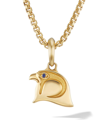 Shop David Yurman Men's Cairo Falcon Amulet In 18k Yellow Gold With Sapphire