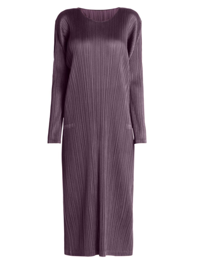 Shop Issey Miyake Women's November Long-sleeve Pleated Midi-dress In Dark Purple