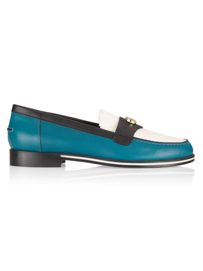 Shop Pollini Women's Colorblocked Leather Loafers In Teal Ivory Nero