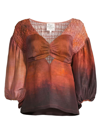 Shop Hope For Flowers Women's Empire Linen-blend Blouse In Sunset Abstract