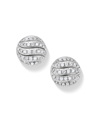 Shop David Yurman Women's Sculpted Cable Stud Earrings In Sterling Silver With Diamonds
