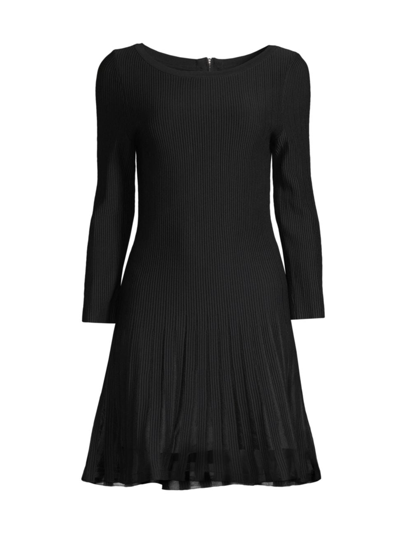 Shop Milly Women's Tabitha Ribbed Godet Minidress In Black