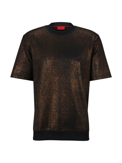 Shop Hugo Men's Relaxed-fit Short-sleeved T-shirt With Seasonal Print In Black