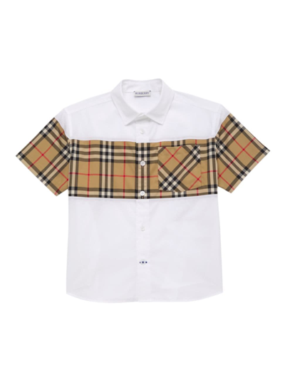 Shop Burberry Little Boy's & Boy's Check Short-sleeve Shirt In White