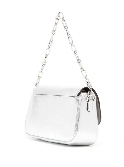 Shop Michael Michael Kors Silver-tone Medium Parker Shoulder Bag In Leather In White