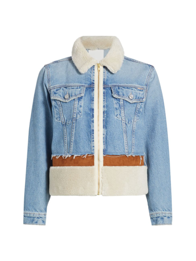 Shop Mother Women's The Cut And Paste Sherpa-trim Denim Jacket In Aint My First Rodeo