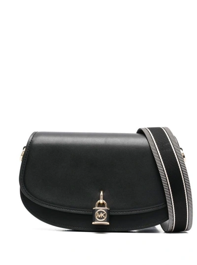 Shop Michael Michael Kors Black Shoulder Bag With Padlock Detail In Cow Leather