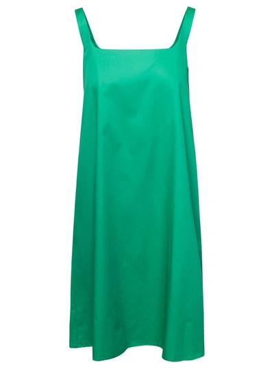Shop Douuod Mini Emerald Green Dress With Square Neckline In Cotton