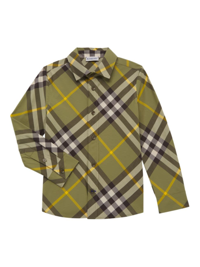 Shop Burberry Little Boy's & Boy's Owen Check Cotton Shirt In Artichoke Check