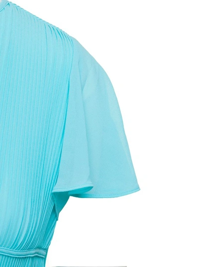 Shop Michael Michael Kors Light Blue Empire-style Midi Dress In Pleated Fabric