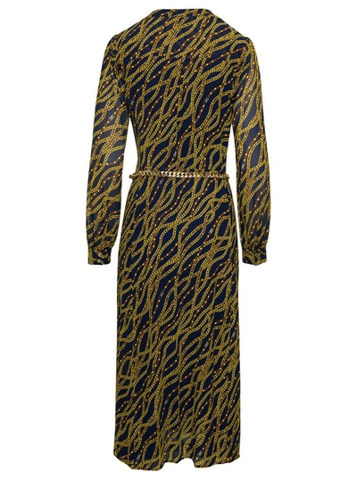 Shop Michael Michael Kors Black And Gold-tone Midi Shirt Dess With Chain Print All-over In Polyester
