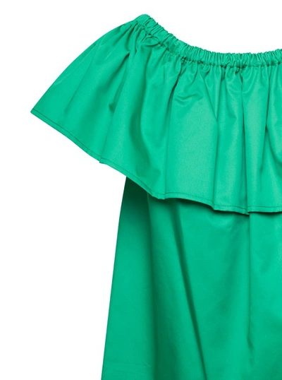 Shop Douuod Emerald Green Ruffle Top With Boat Neckline In Cotton In Blue
