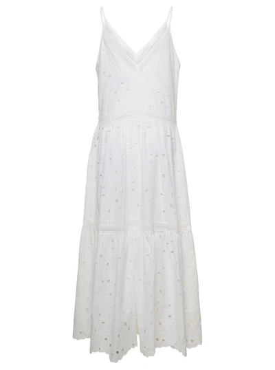 Shop Ivy & Oak 'michaela' Long White Dress With Flounced Skirt In Sangallo Lace