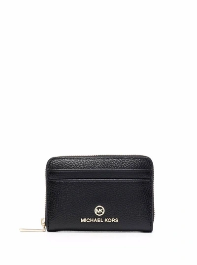 Shop Michael Michael Kors Black Leather Wallet With Metal Logo