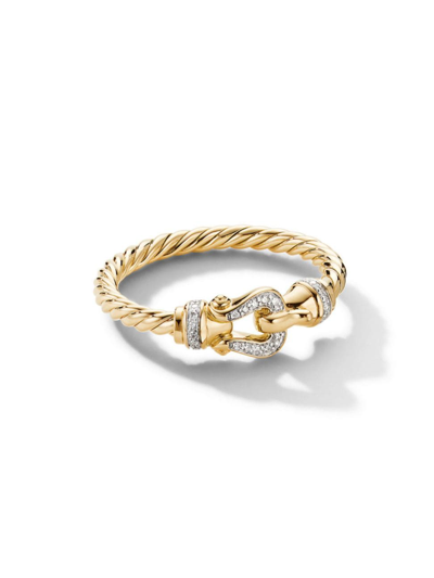 Shop David Yurman Women's Petite Buckle Ring In 18k Yellow Gold In Diamond