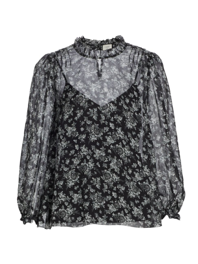 Shop Cami Nyc Women's Nelly Floral Silk Chiffon Top In Black White Toille