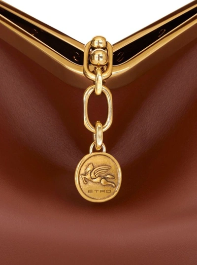 Shop Etro Ava Medium' Brown Shoulder Bag With Logo Charm And Removable Pouch In Leather
