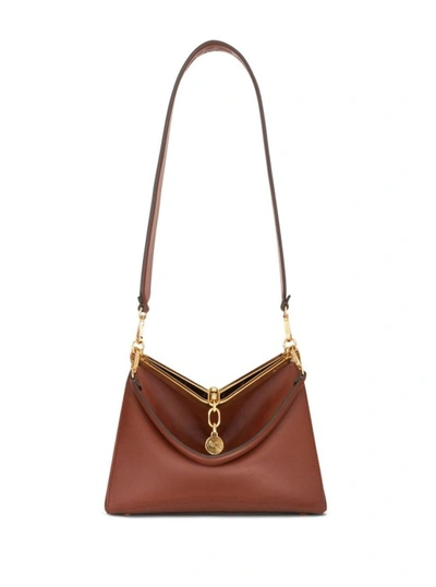 Shop Etro Ava Medium' Brown Shoulder Bag With Logo Charm And Removable Pouch In Leather