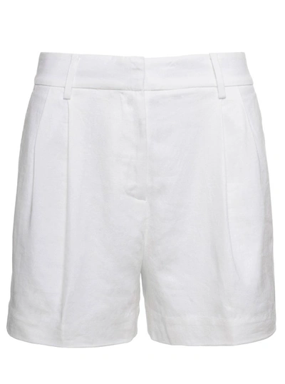 Shop Michael Michael Kors White Bermuda Shorts With Concealed Fastening In Linen Blend