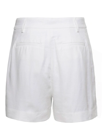 Shop Michael Michael Kors White Bermuda Shorts With Concealed Fastening In Linen Blend
