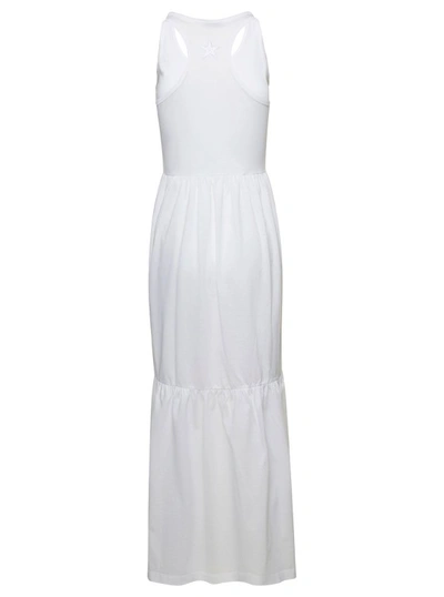Shop Douuod Long White Sleeveless Dress With Flounced Skirt In Cotton