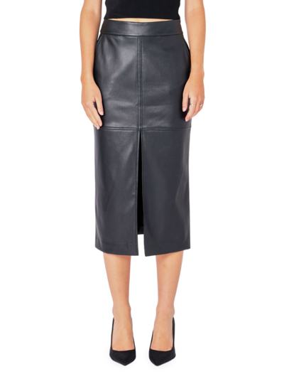 Shop Endless Rose Women's Leather Front Slit Midi Skirt In Black