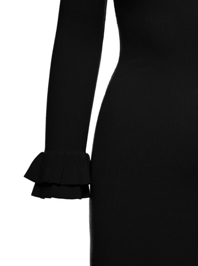 Shop Michael Michael Kors Fitted Black Midi Rib Knit Dress In Recycled Viscose Blend